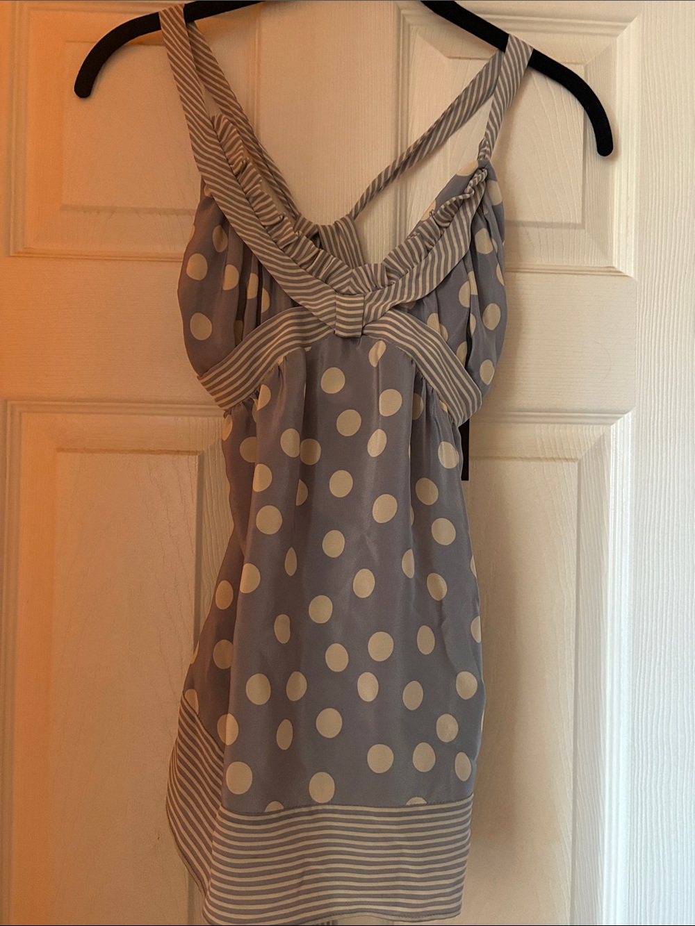 Polka Dot Strappy Camisole in Light Gray and White by